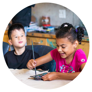 Two children are in an art class